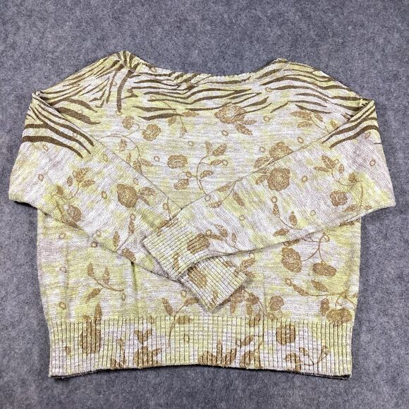 Pilcro Anthropologie Yellow Floral Print Size Small Ribbed Cuff Pullover Sweater - Picture 6 of 14